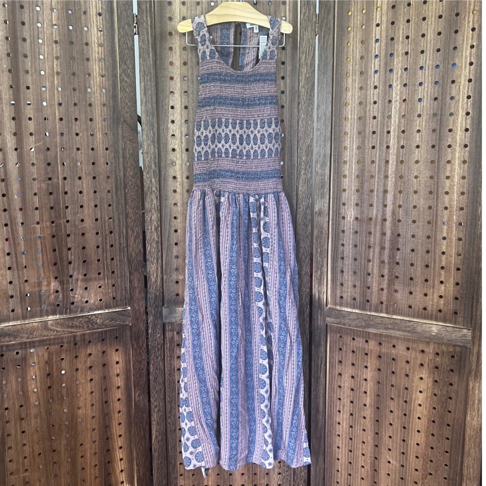 Bleuh Ciel Paisley Ruched Sleevless Dress Women's Small bohemian cottagecore